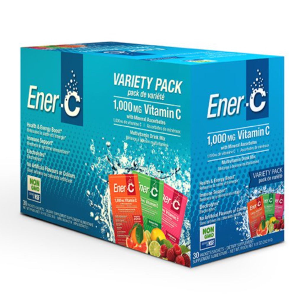 Ener-C Raspberry, Lemon-Lime, Tangerine-Grapefruit Variety Box Effervescent Multivitamin Drink Mix - 30 Packets  Edit alt text